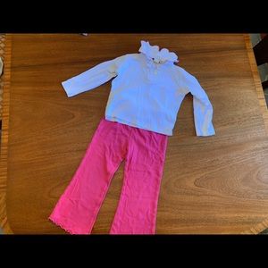 Luigi Pink Scalloped Pants and White Long-Sleeve Pink Piped Collared Shirt